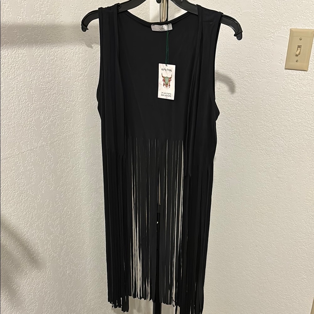 Black Fringe Sleeveless Top
